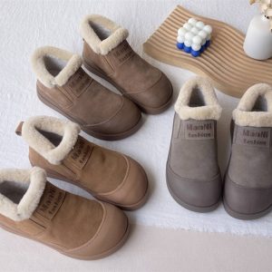 Retro Sueded Patchwork Fleece-Lined Soft Sole Warm Ankle Boots