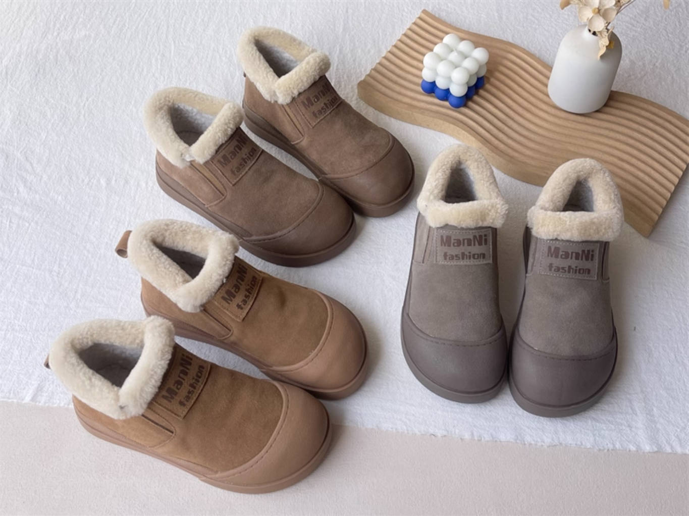 Retro Sueded Patchwork Fleece-Lined Soft Sole Warm Ankle Boots