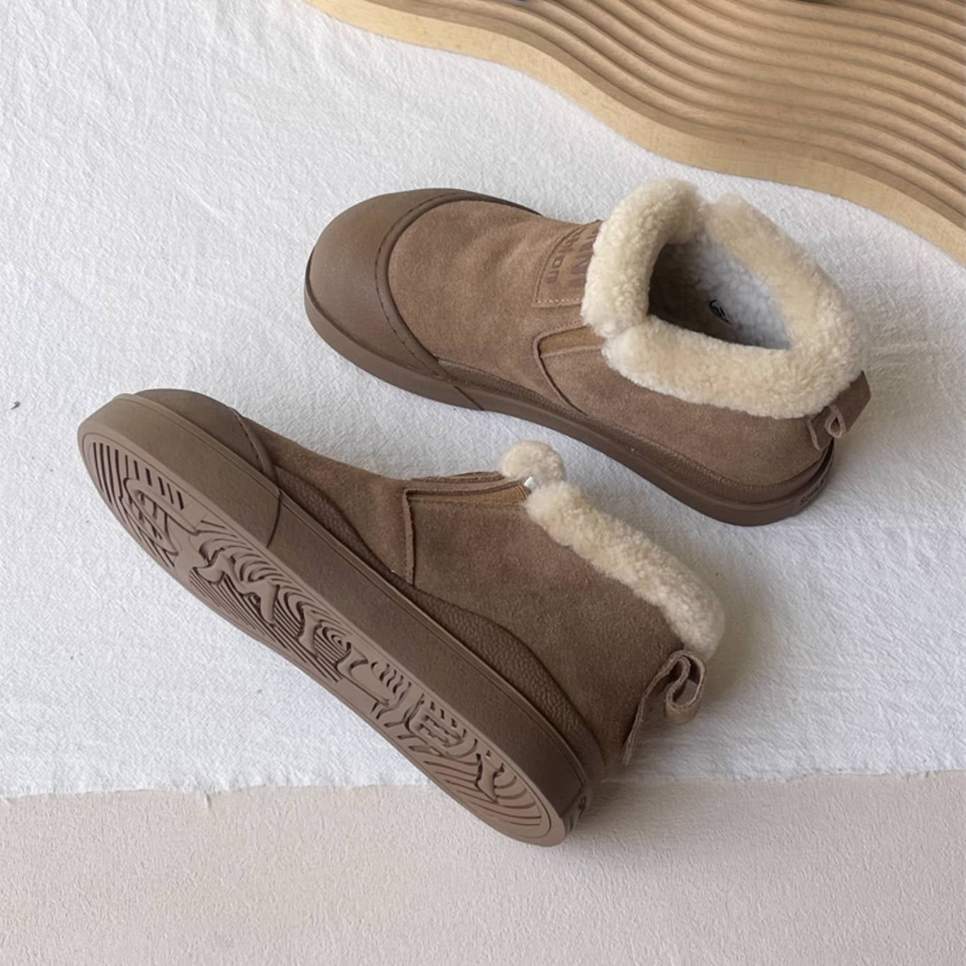 Retro Sueded Patchwork Fleece-Lined Soft Sole Warm Ankle Boots - Image 2