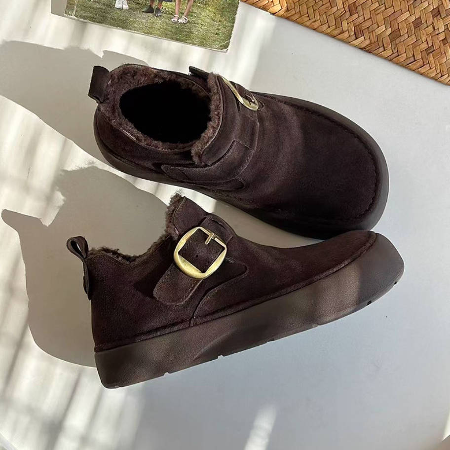 Winter Leather Sueded Wide Toe Fleece-Lined Platform Ankle Boots - Image 3