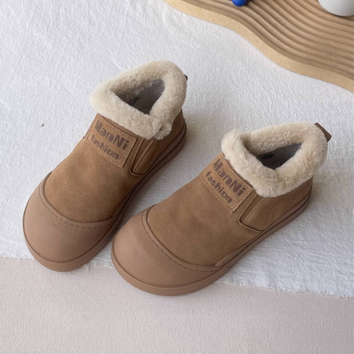 Retro Sueded Patchwork Fleece-Lined Soft Sole Warm Ankle Boots - Image 3