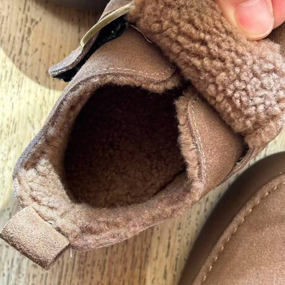 Winter Leather Sueded Wide Toe Fleece-Lined Platform Ankle Boots - Image 4