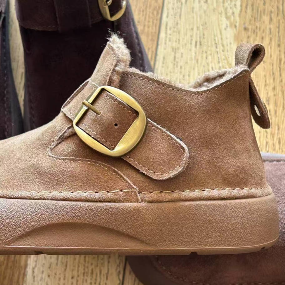 Winter Leather Sueded Wide Toe Fleece-Lined Platform Ankle Boots - Image 5