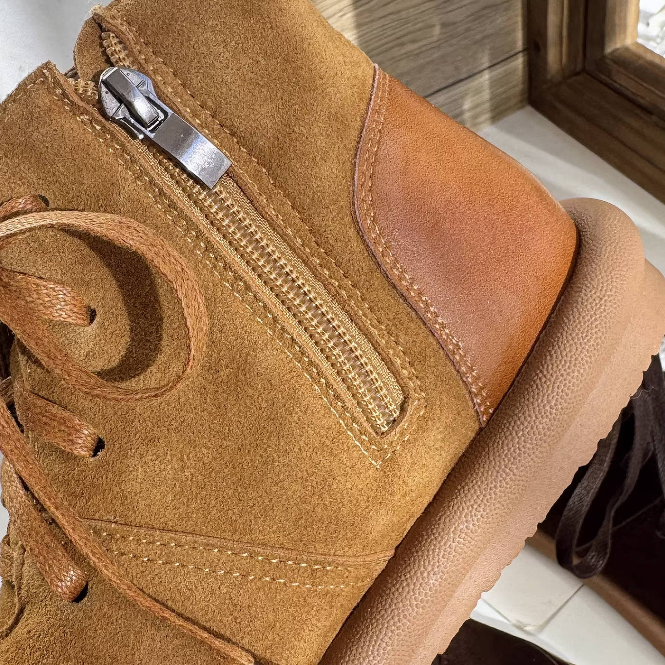 Autumn Winter Leather Sueded Patchwork Lace-Up Zipper Ankle Boots - Image 5