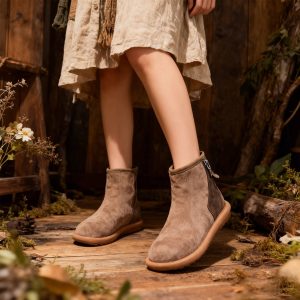 Vintage Simple Leather Sueded Zipper Casual Fleece-Lined Ankle Boots