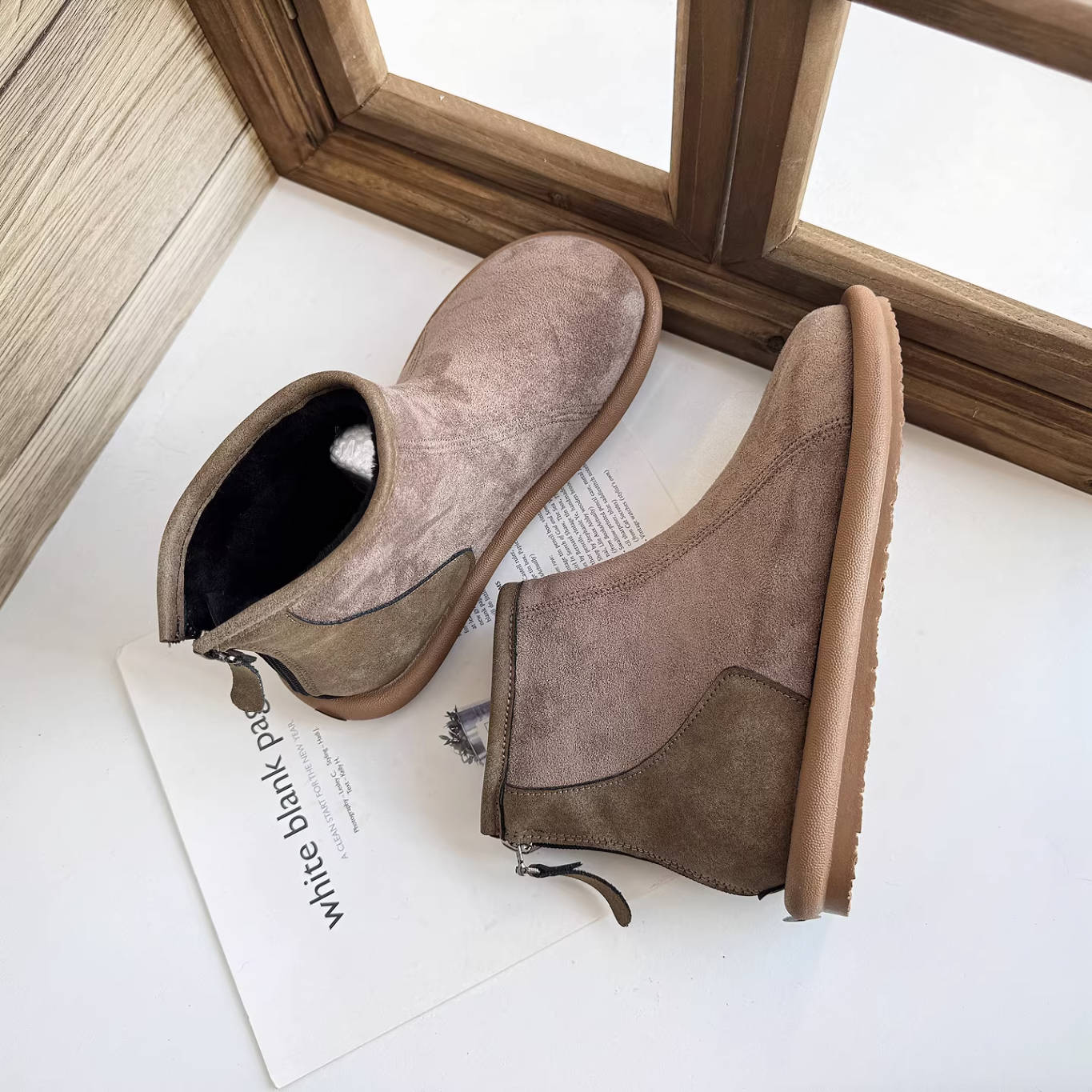 Vintage Simple Leather Sueded Zipper Casual Fleece-Lined Ankle Boots - Image 2