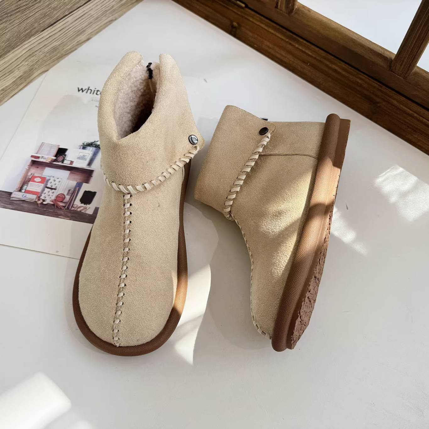 Winter Warm Leather Sueded Cuff Soft Sole Fleece-Lined Ankle Boots - Image 2