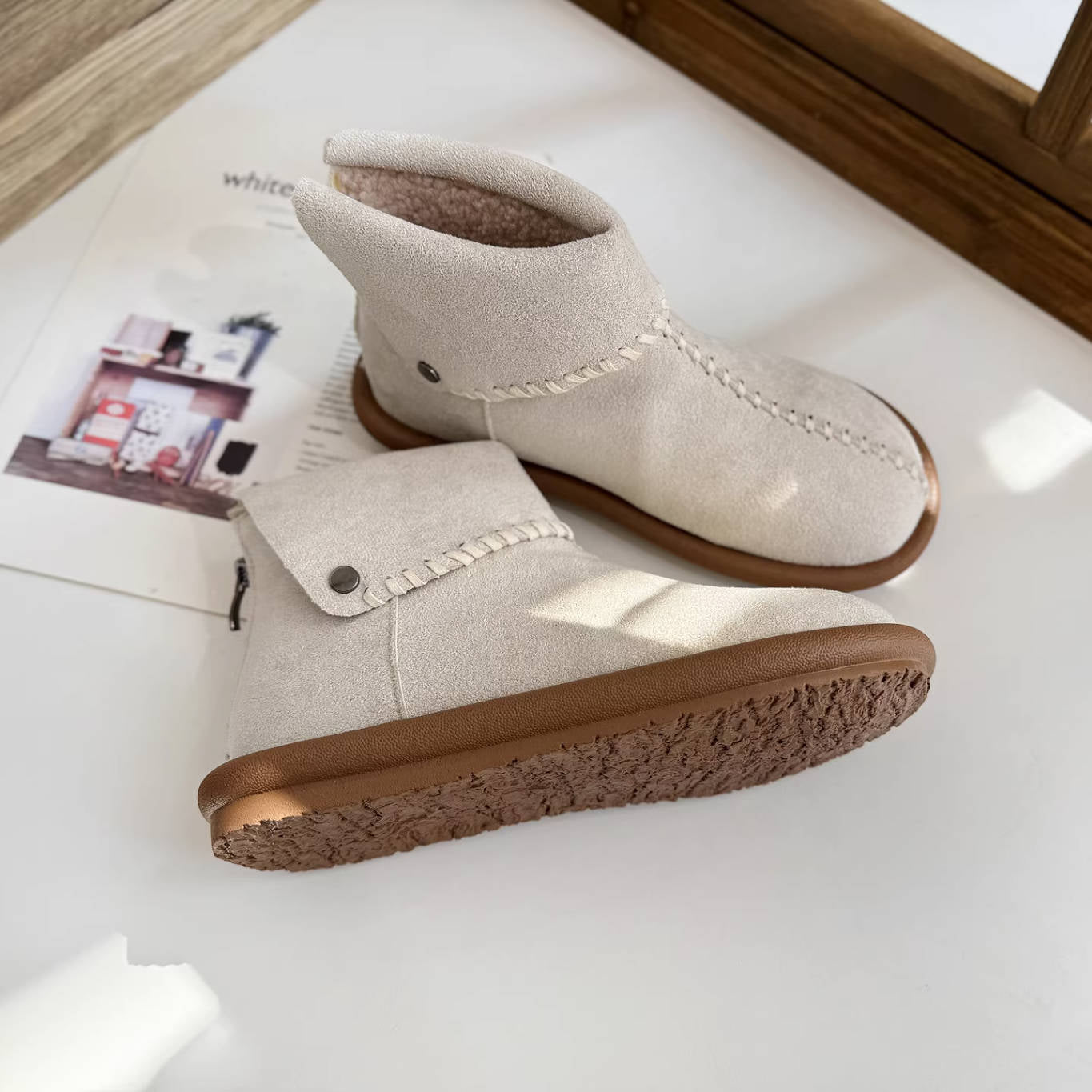 Winter Warm Leather Sueded Cuff Soft Sole Fleece-Lined Ankle Boots - Image 3