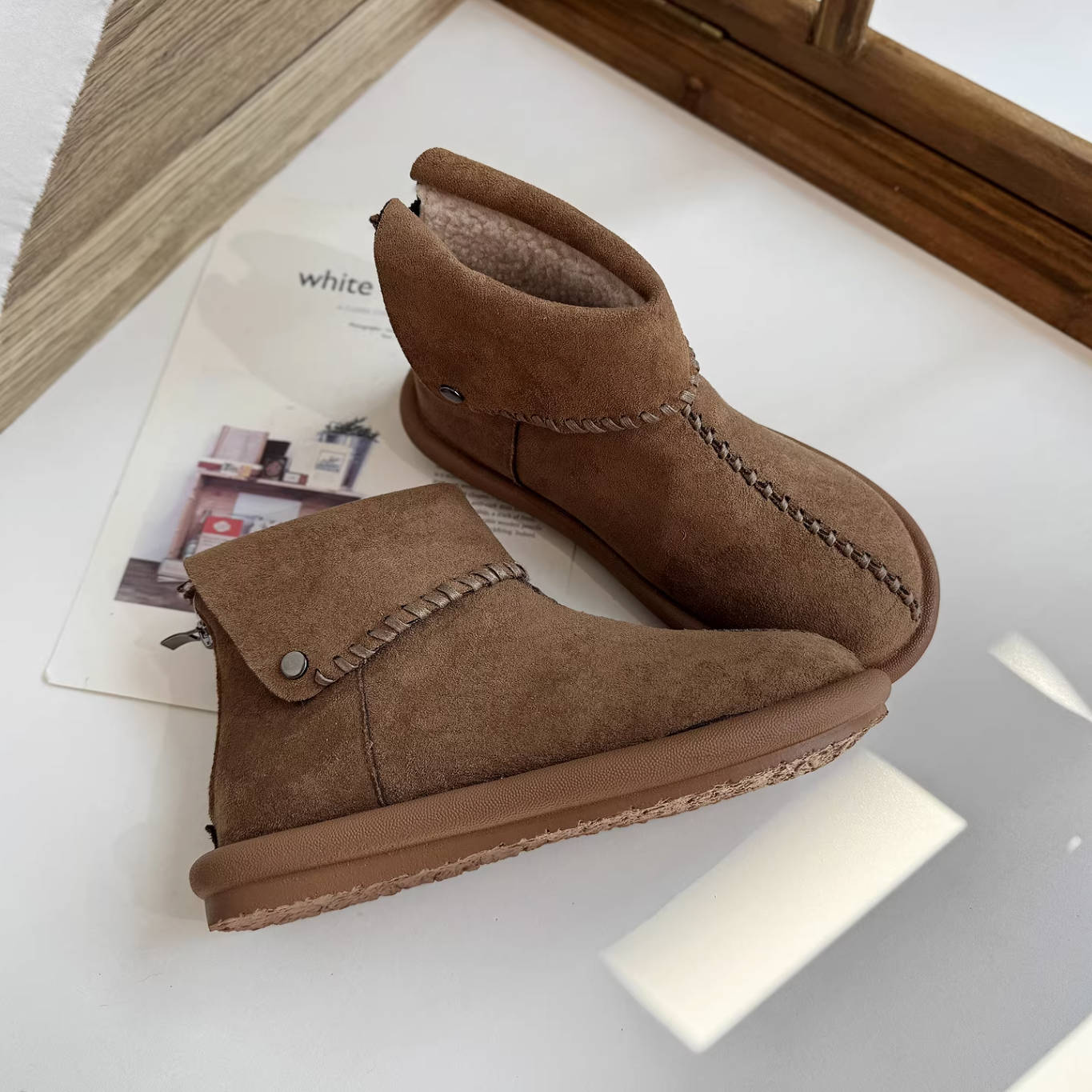 Winter Warm Leather Sueded Cuff Soft Sole Fleece-Lined Ankle Boots - Image 4