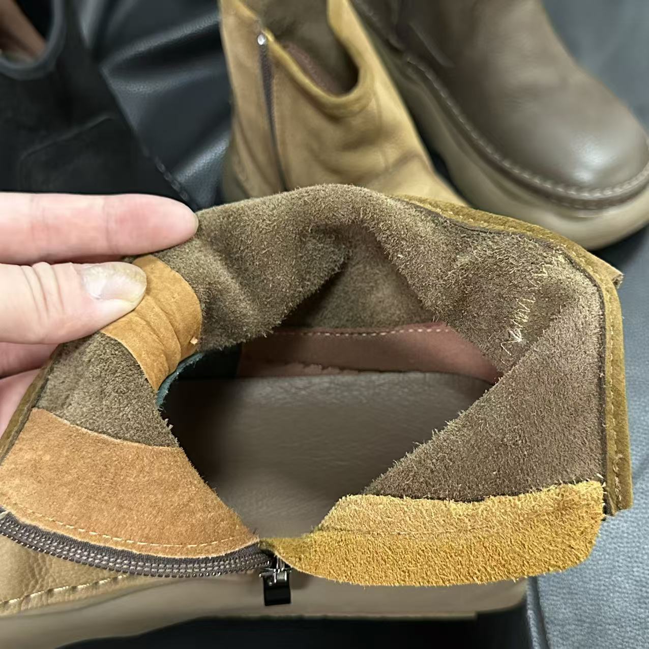 Retro Autumn Leather Square Wide Toe Zipper Ankle Boots - Image 5