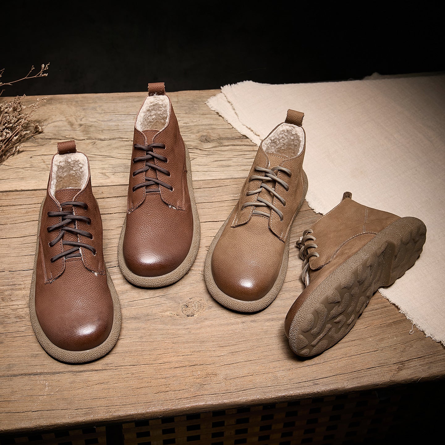 Classic Autumn Leather Round Toe Cotton-In Ankle Boots