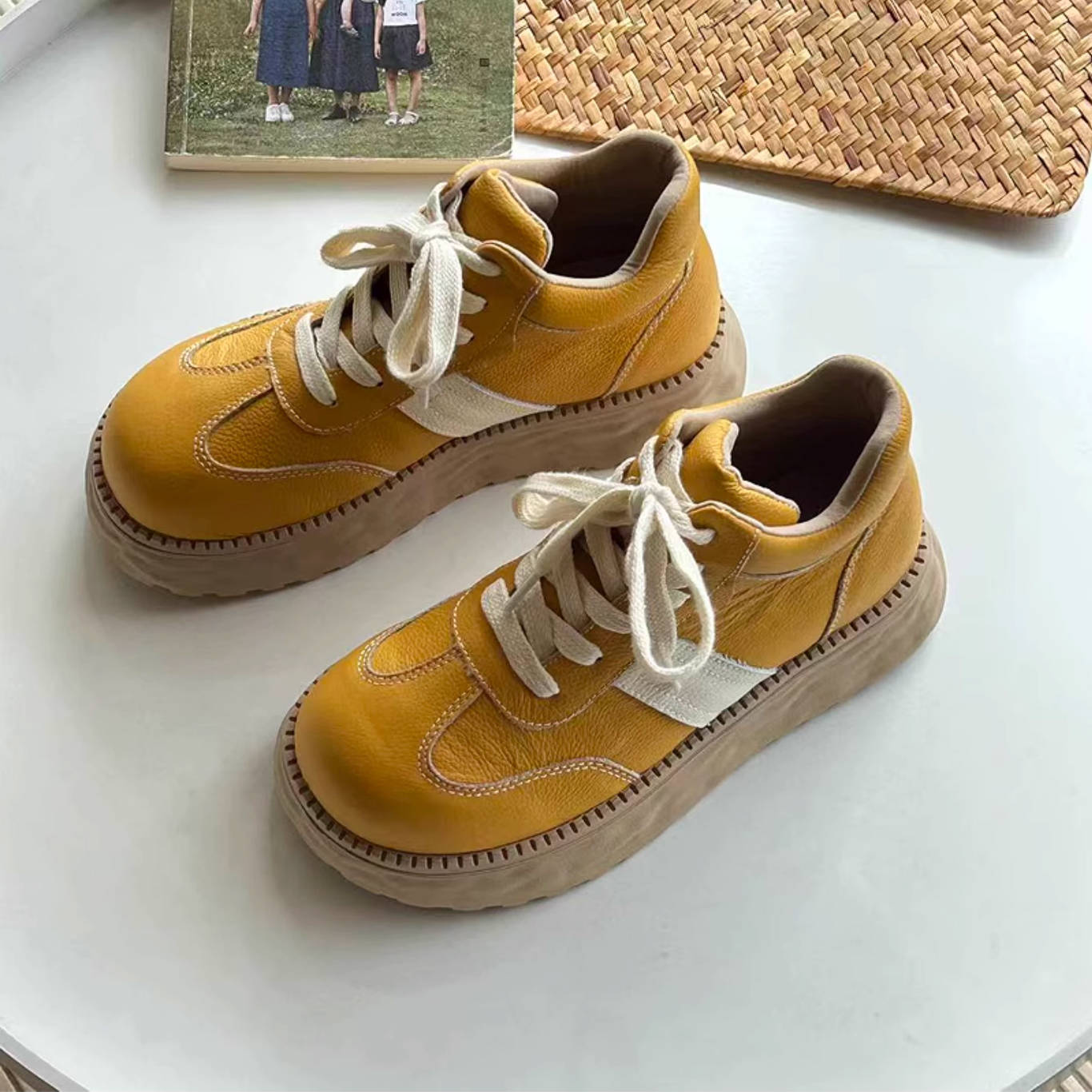 Casual Top Leather Round Toe Platform Patchwork Ankle Boots - Image 3