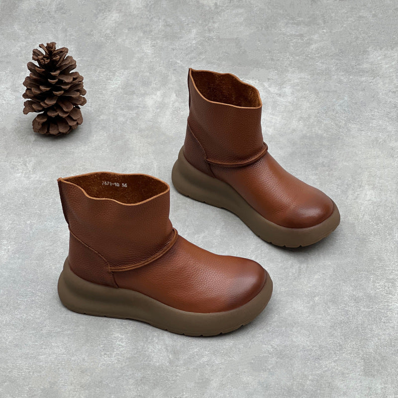 Retro Simple Leather Platform Solid Color Slip-On Ankle Boots - Image 3