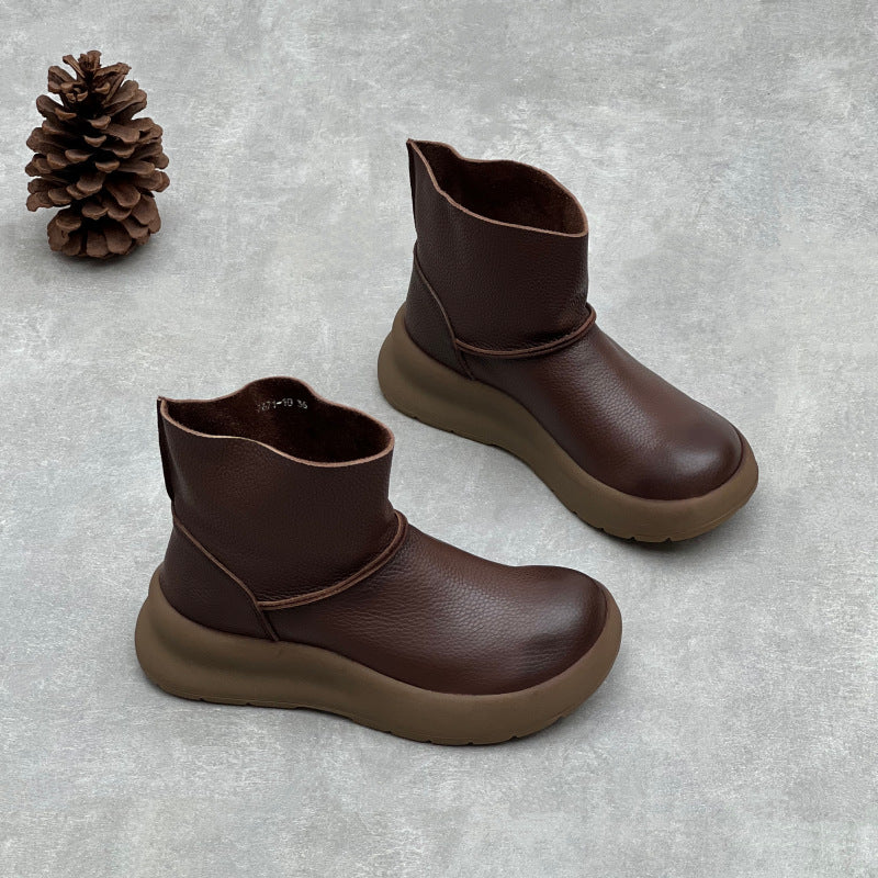 Retro Simple Leather Platform Solid Color Slip-On Ankle Boots - Image 4