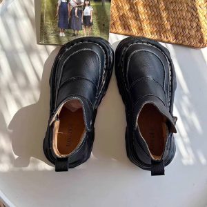 Retro Leather Wide Toe Platform Soft Sole Casual Ankle Boots