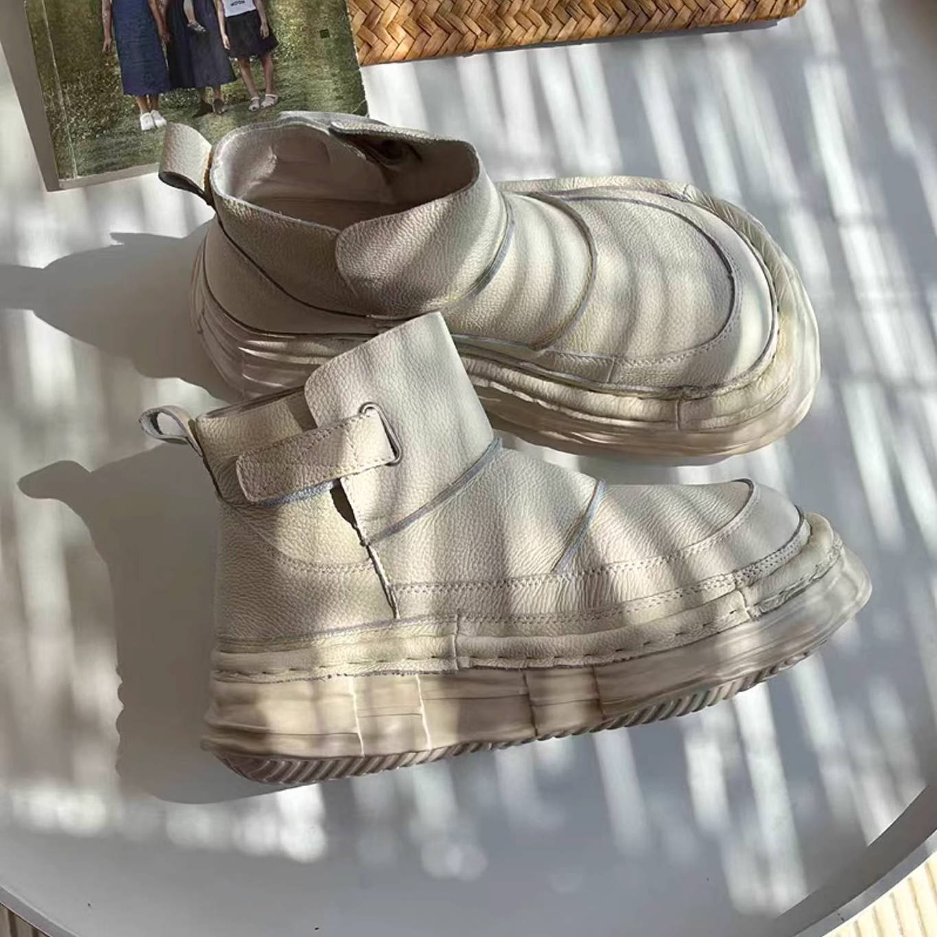 Retro Leather Wide Toe Platform Soft Sole Casual Ankle Boots - Image 2