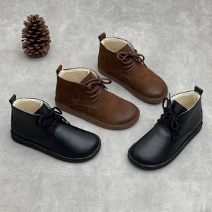 Winter Warm Leather Fleece-Lined Lace-Up Ankle Boots