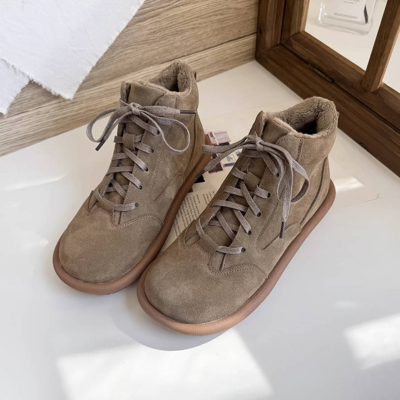 Autumn Winter Leather Sueded Round Toe Warm Lace-Up Ankle Boots - Image 2