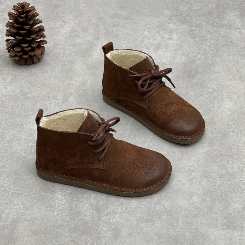 Winter Warm Leather Fleece-Lined Lace-Up Ankle Boots - Image 2