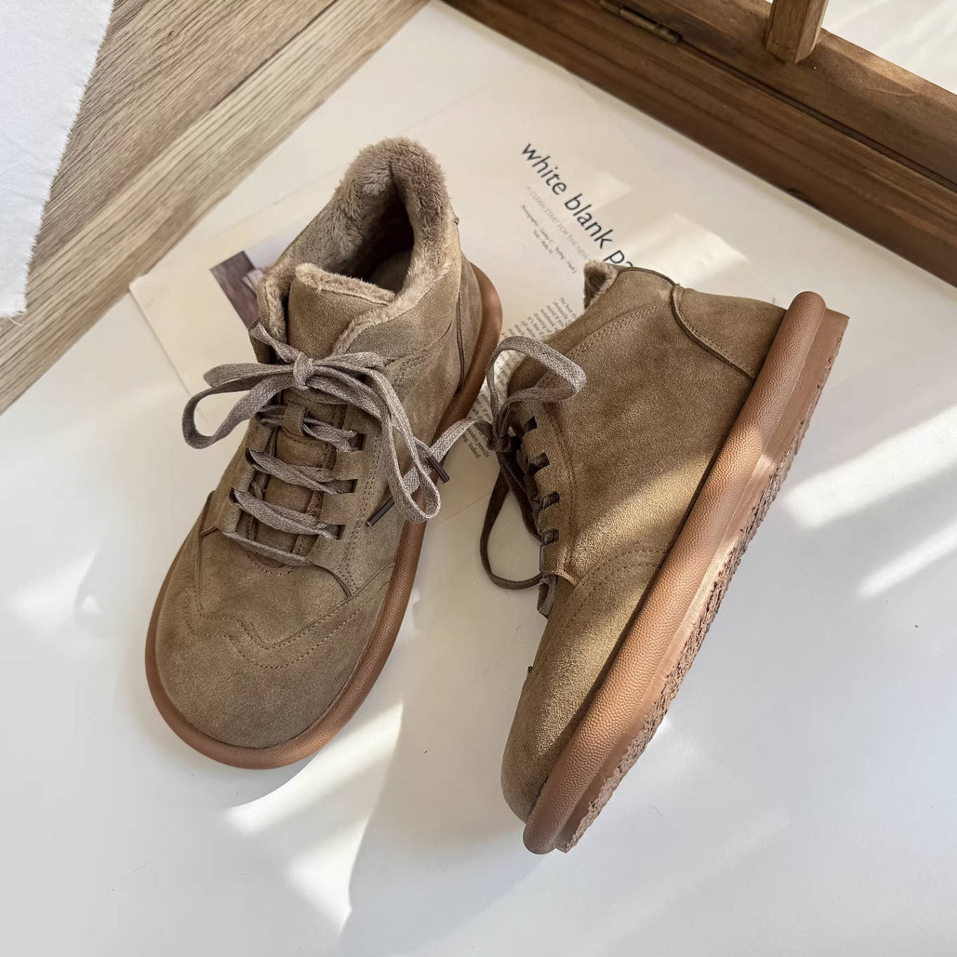 Retro Sueded Thick Soft Sole Round Wide Toe Lace-Uo Ankle Boots - Image 4