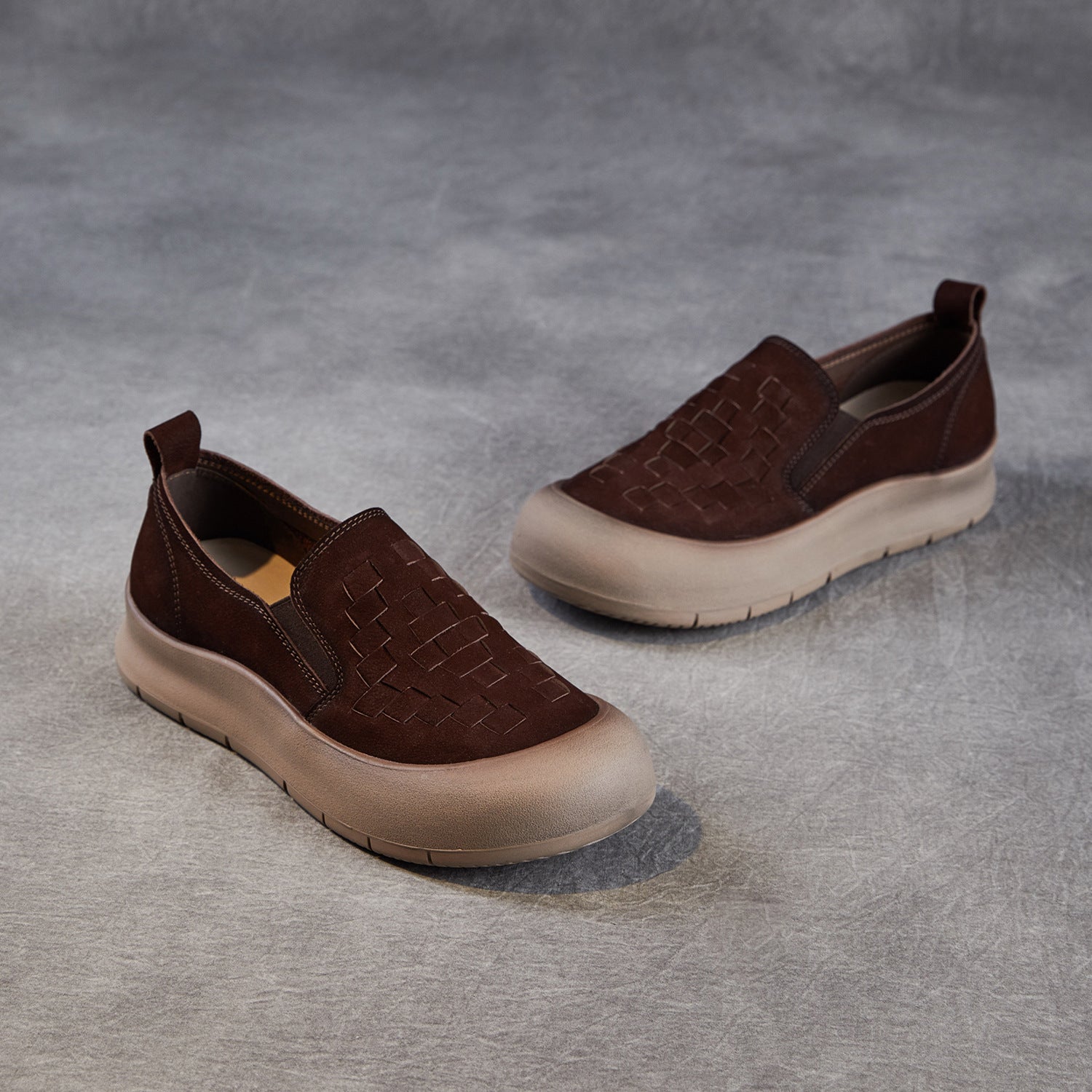Genuine Leather Retro Handwoven Platform Loafers Slip-On Shoes - Image 3