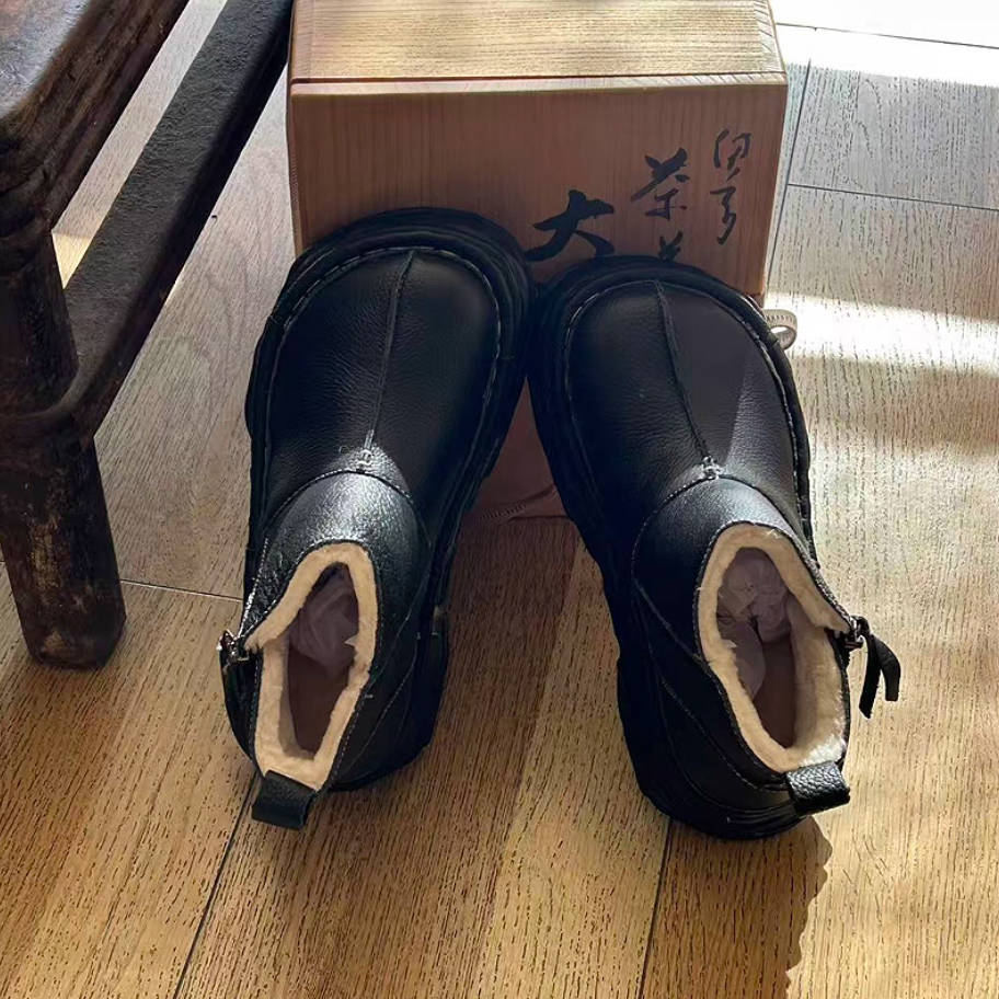 Winter Leather Wide Round Toe Fleece-Lined Platform Warm Ankle Boots - Image 3