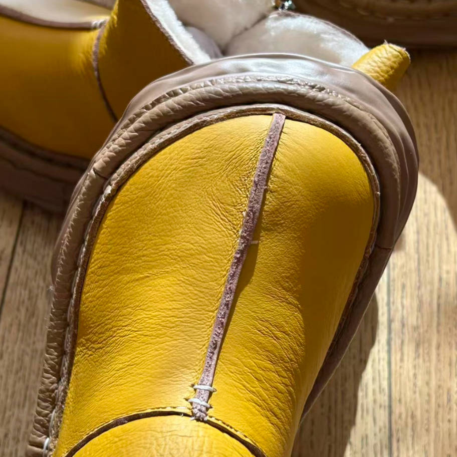 Winter Leather Wide Round Toe Fleece-Lined Platform Warm Ankle Boots - Image 4