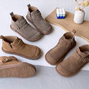 Sueded Retro Simple Round Toe Soft Flat Sole Ankle Boots