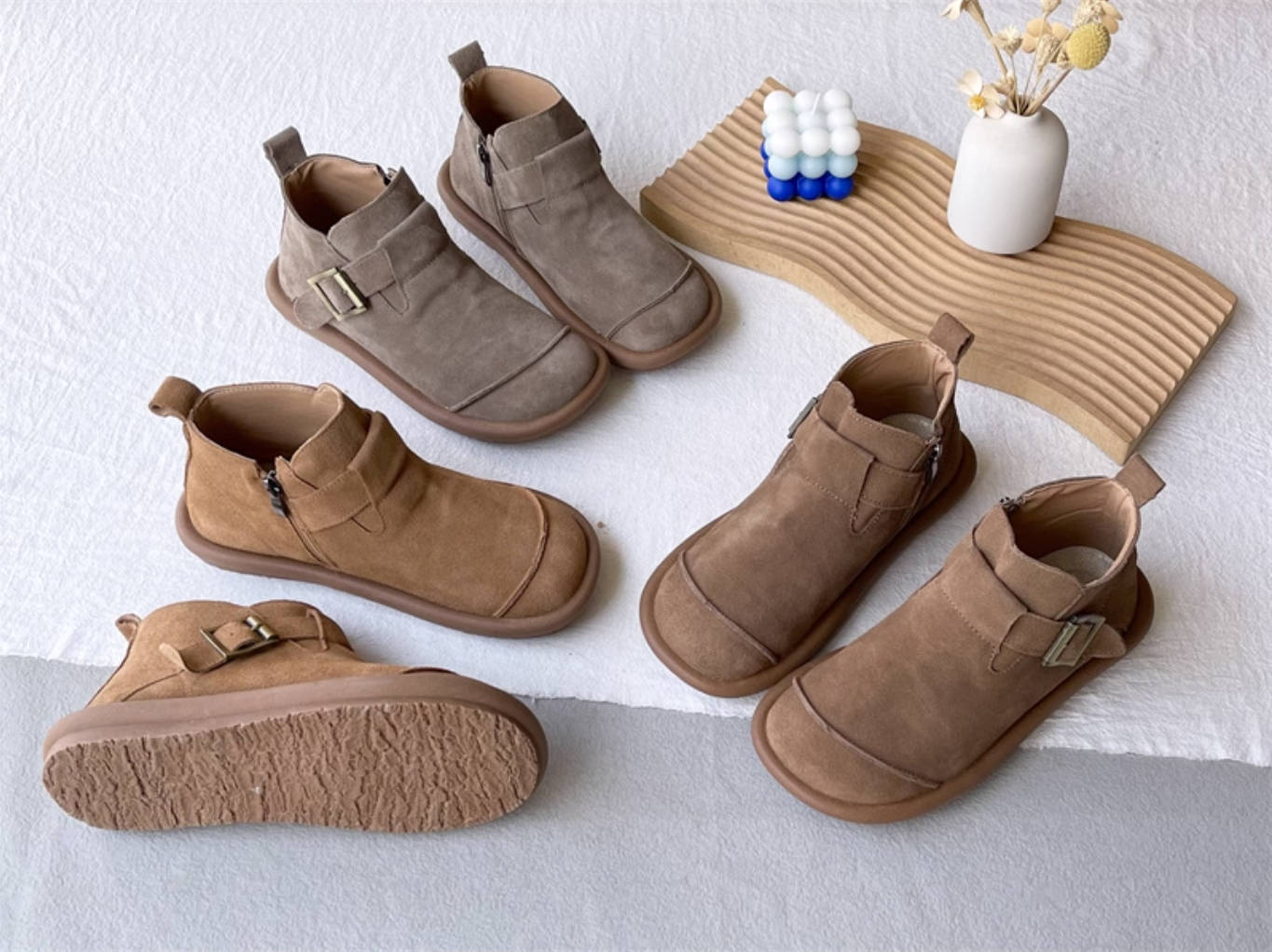 Sueded Retro Simple Round Toe Soft Flat Sole Ankle Boots