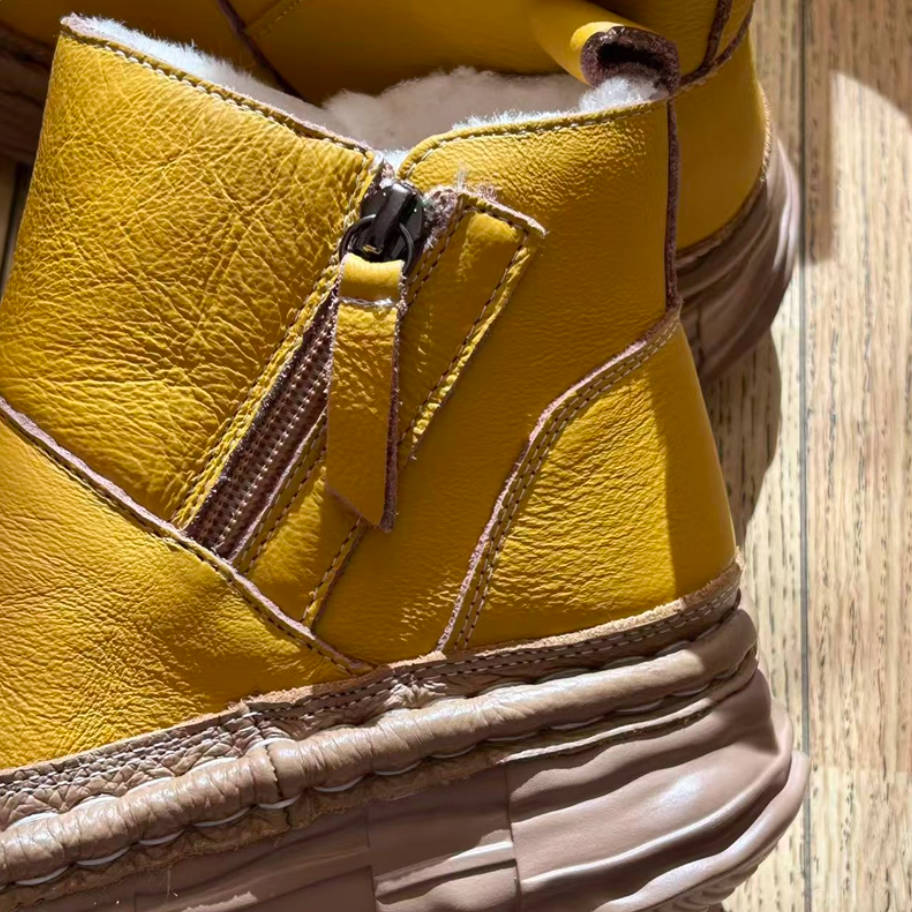 Winter Leather Wide Round Toe Fleece-Lined Platform Warm Ankle Boots - Image 6