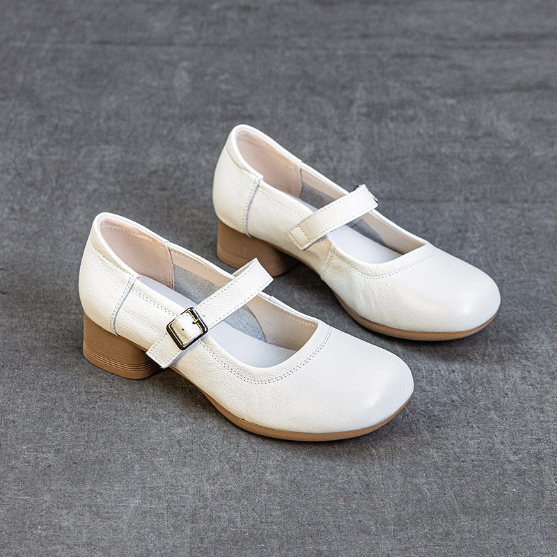 Women Genuine Leather Summer Chunky One Straped Sandals - Image 6