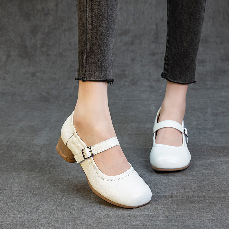 Women Genuine Leather Summer Chunky One Straped Sandals - Image 3