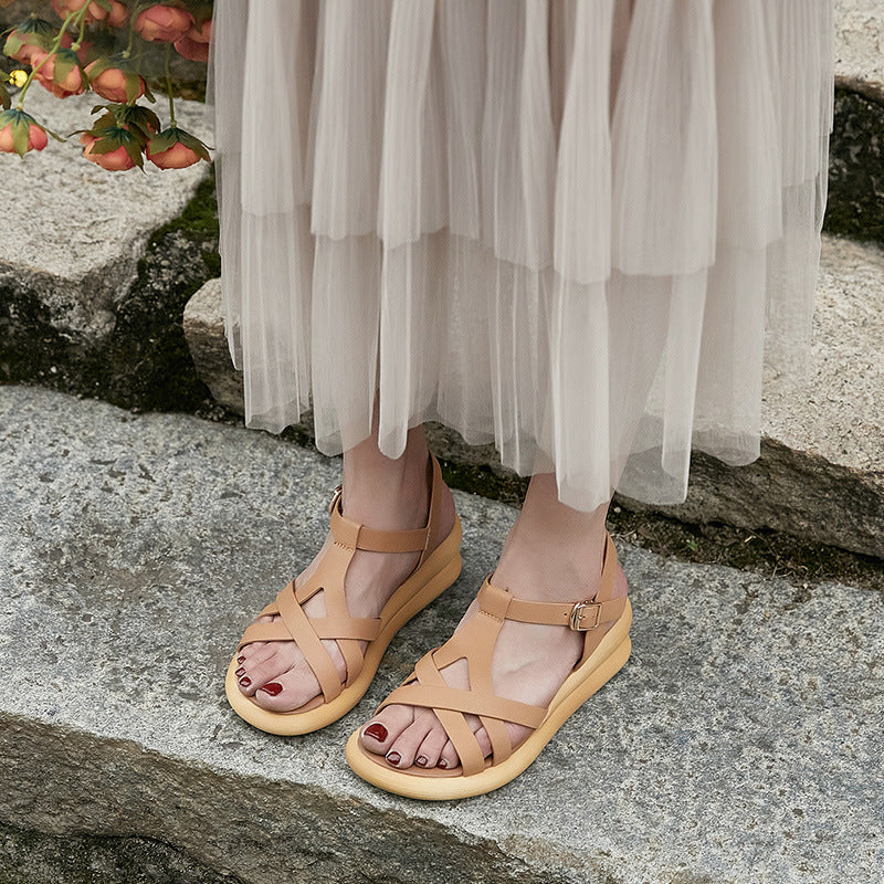 Summer Genuine Leather Open Toe Platform Casual Sandals - Image 4