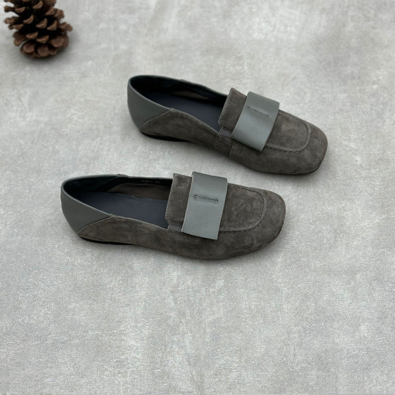 Ladies Elegant Vintage Soft Leather Suede Loafers with Wide Bow - Image 6