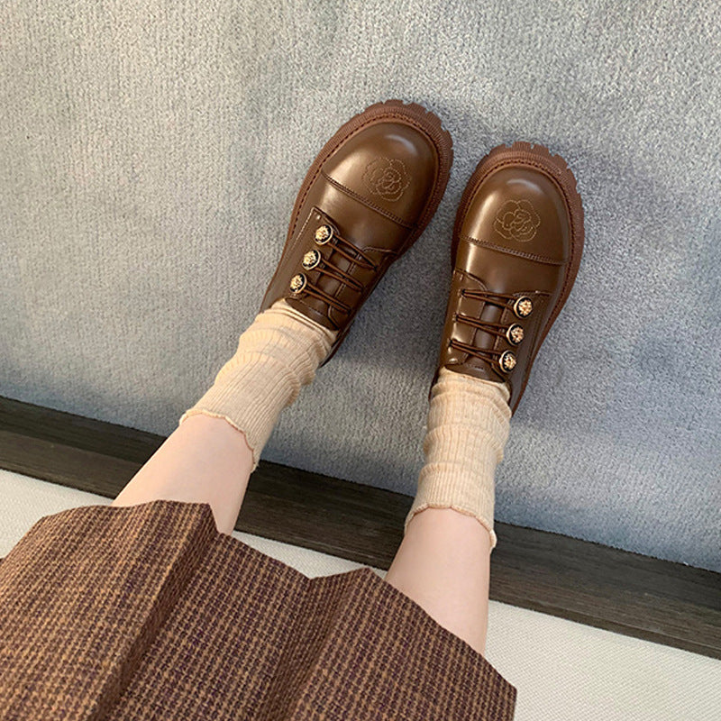 Women Elegant Button Accents Floral Embroidery Oxfords - Image 3