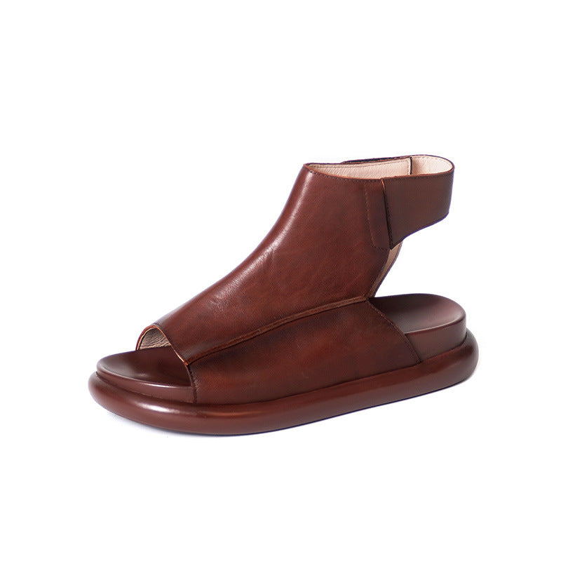 Women Summer Leather Casual Breathable Soft Flat Sole Sandals - Image 6