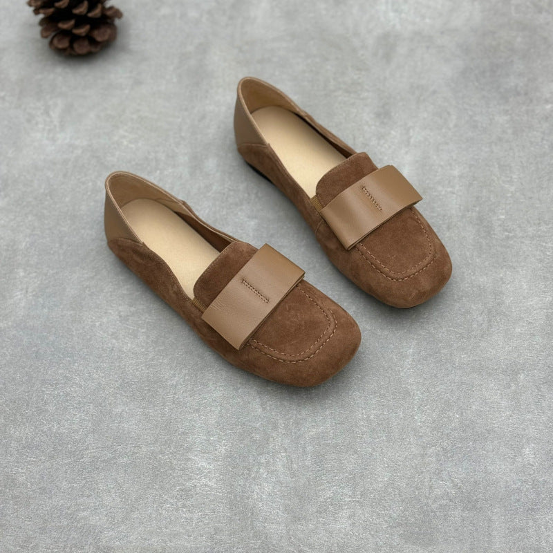 Ladies Elegant Vintage Soft Leather Suede Loafers with Wide Bow - Image 7