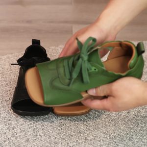 Summer Retro Leather Open Toe Soft Flat Sole Lace-Up Sandals