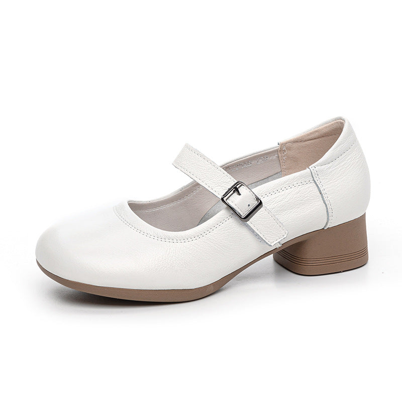 Women Genuine Leather Summer Chunky One Straped Sandals - Image 5