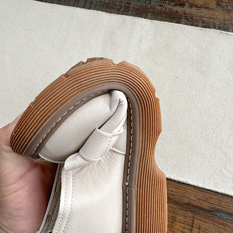 Babakud Women Spring Retro Leather Round Toe Buckle Loafers - Image 5