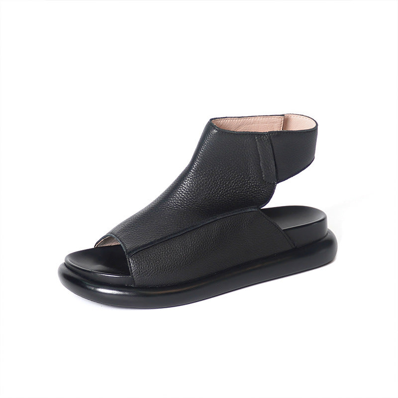 Women Summer Leather Casual Breathable Soft Flat Sole Sandals - Image 4