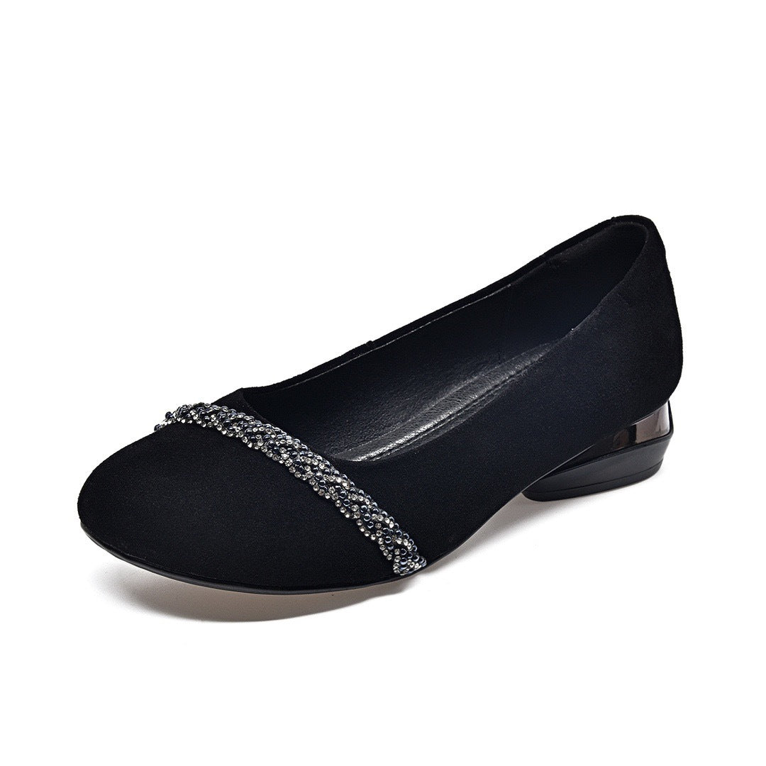 Summer Elegant Leather Round Toe Sueded Chunky Sandals - Image 5