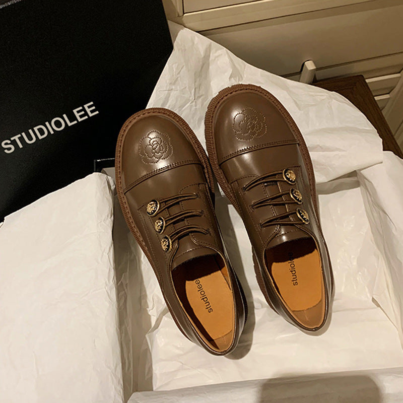 Women Elegant Button Accents Floral Embroidery Oxfords - Image 2