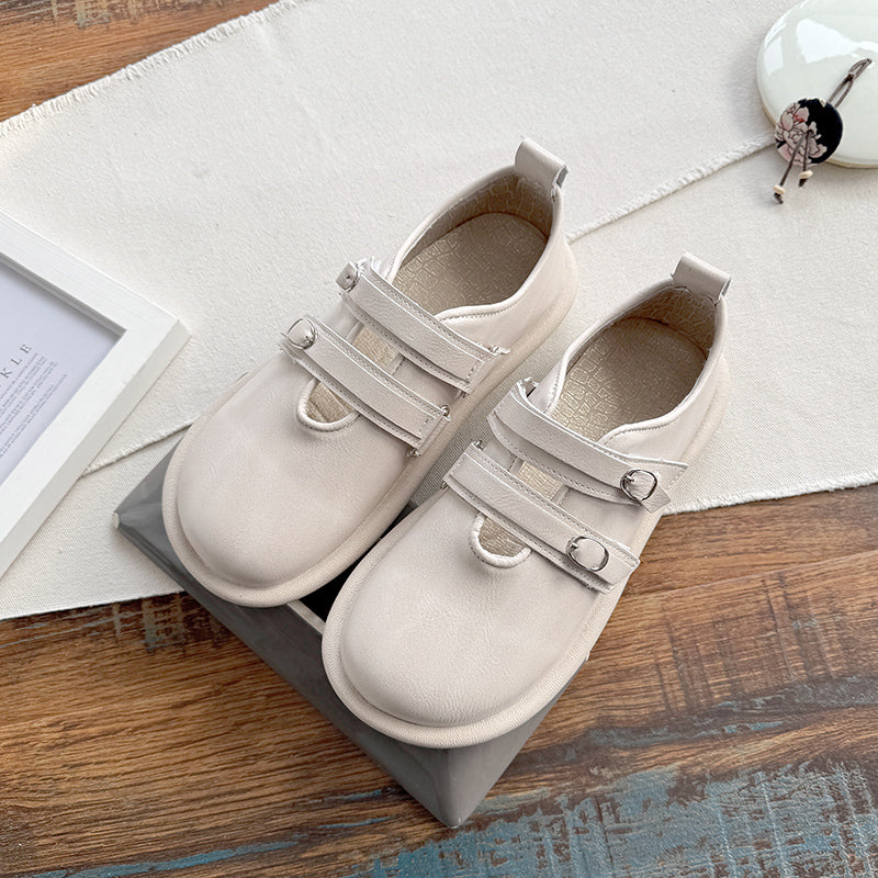 Babakud Women Spring Vintage Leather Double Straps Loafers - Image 2