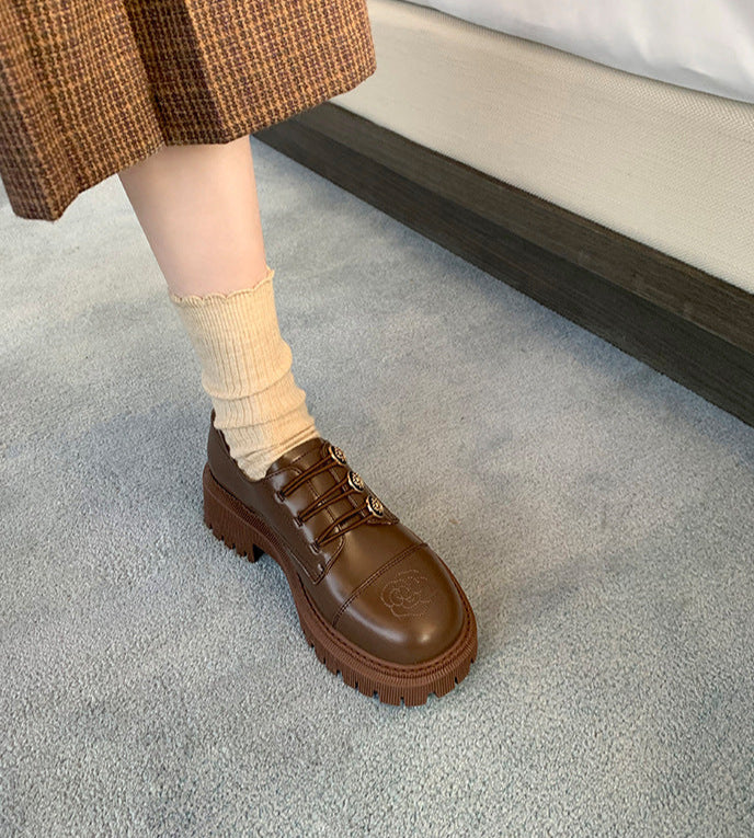 Women Elegant Button Accents Floral Embroidery Oxfords - Image 7