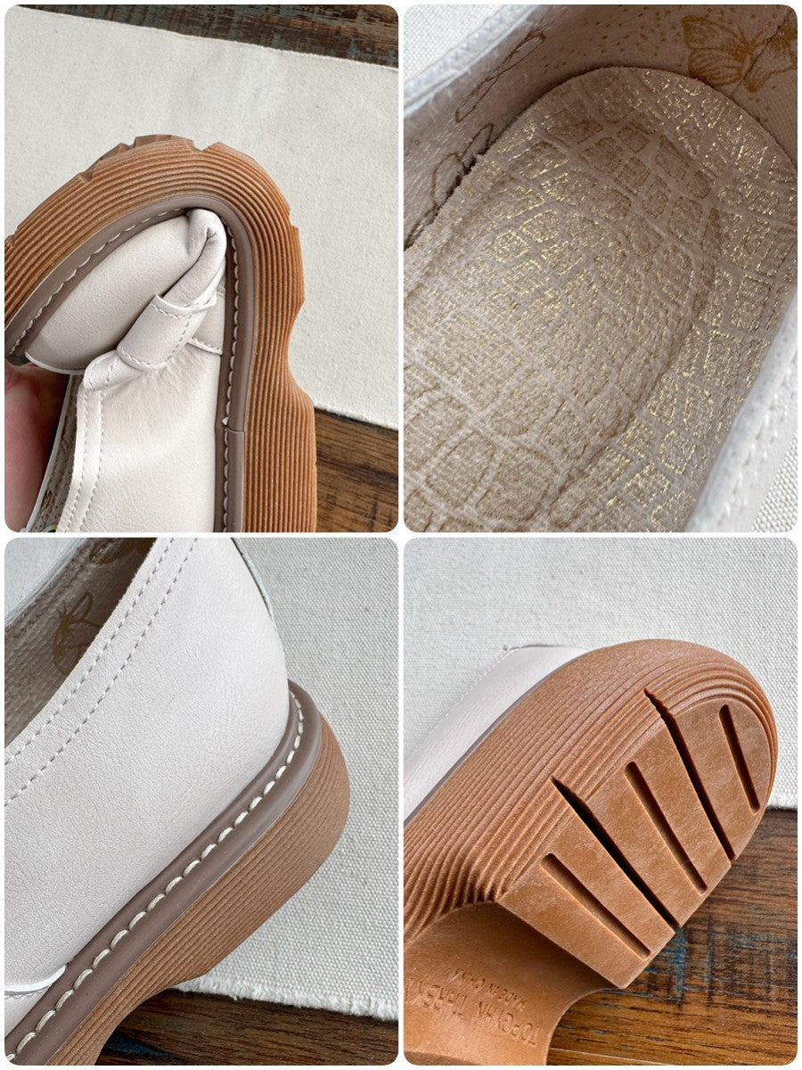 Babakud Women Spring Retro Leather Round Toe Buckle Loafers - Image 7