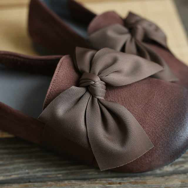 Babakud Women Spring Retro Butterfly Knot Leather Flats Loafers - Image 4