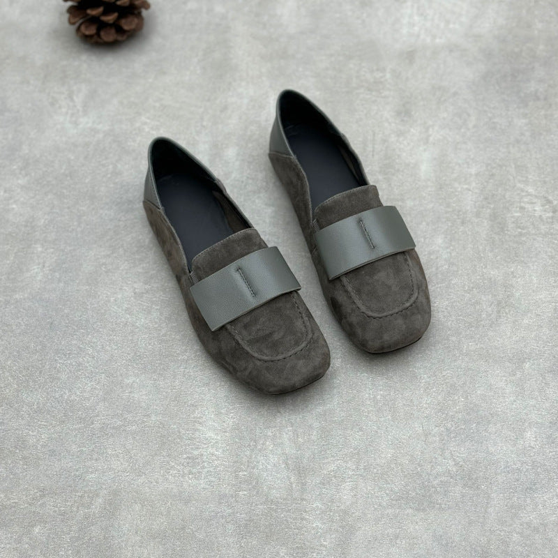 Ladies Elegant Vintage Soft Leather Suede Loafers with Wide Bow - Image 3