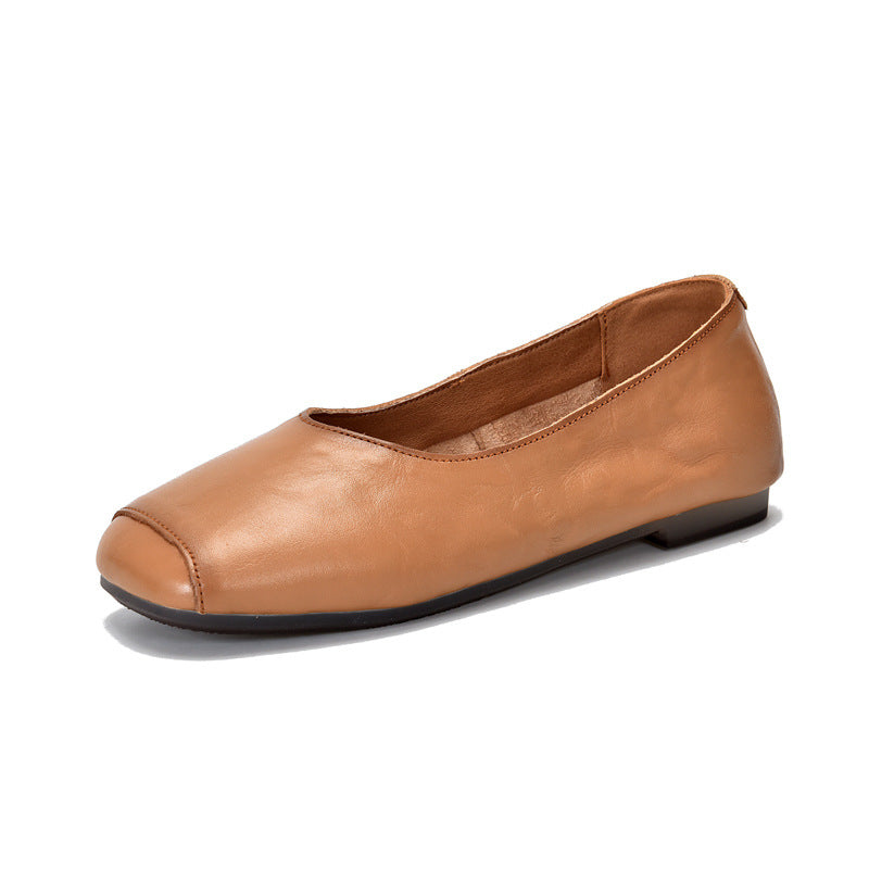 Women Retro Comfortable Square Toe Cowhide Flat Shoes Loafers - Image 6