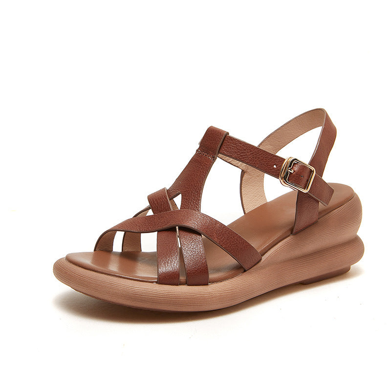 Summer Genuine Leather Open Toe Platform Casual Sandals - Image 6